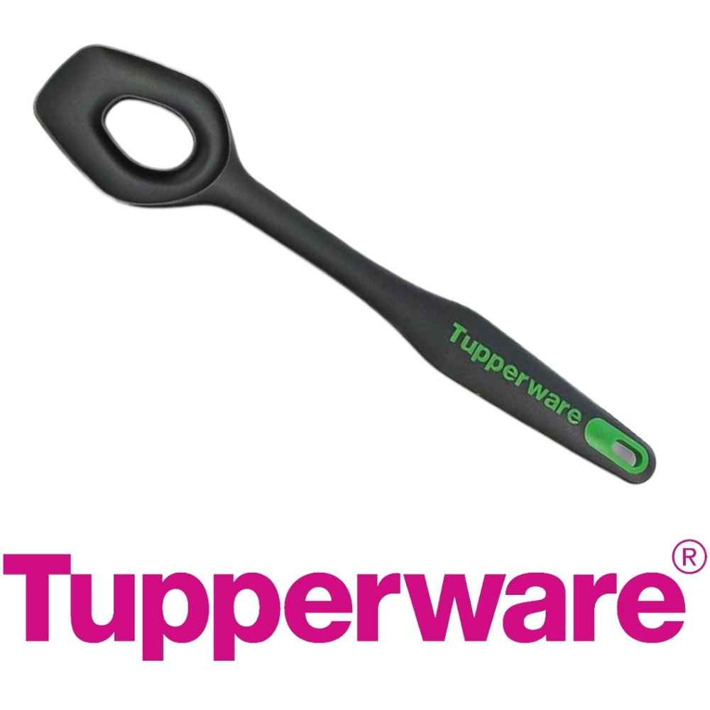 Tupperware Flow Thru Mixing Serving Spoon 12" Black Green Plastic